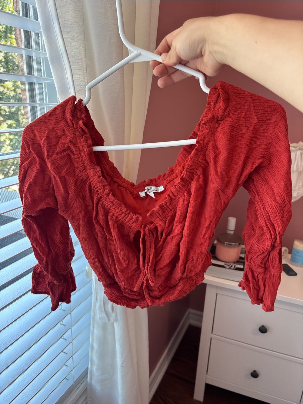 Red Peasant Tie-Front Women's Top